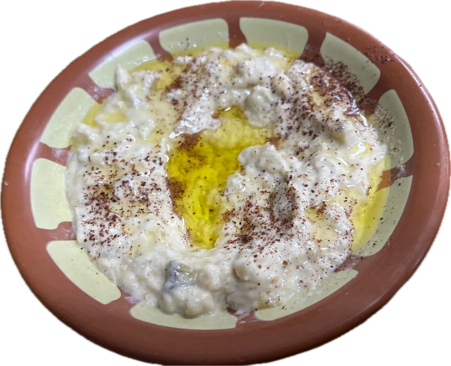 Baba ghanouj with olive oil and sumac